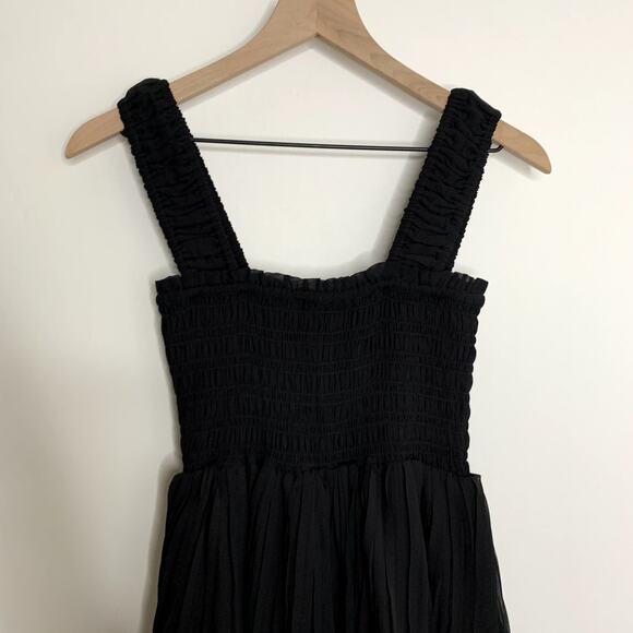 GANNI Pleated Georgette Flounce Smock Midi Dress Black Womens Size 32 New - Picture 9 of 16